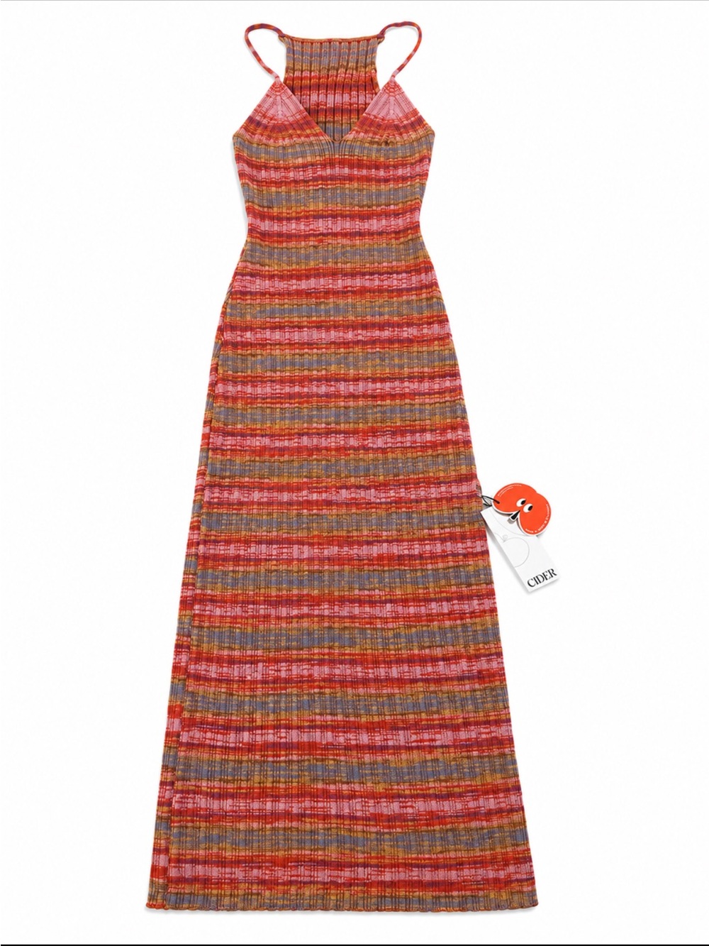 Cider NWT Multicolor Space Dye Ribbed Knit Side Slit Maxi Dress Size S